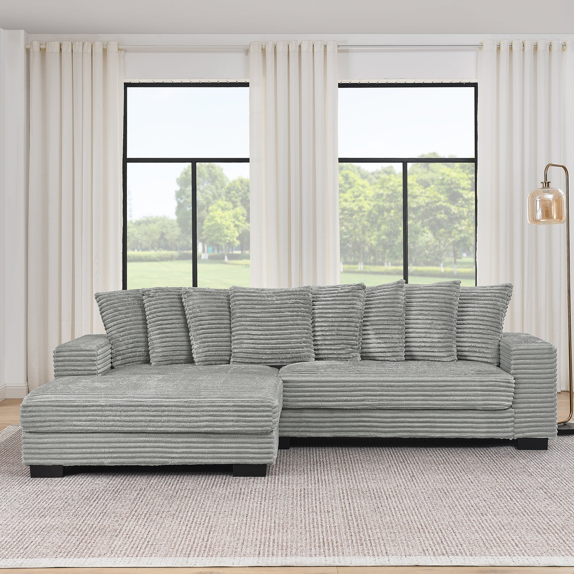 Corduroy Tufted Upholstered Sleeper Sectional Sofa, L-Shaped Modular Convertible Sofa , Can freely change the position of the footrests(Assembly is required)