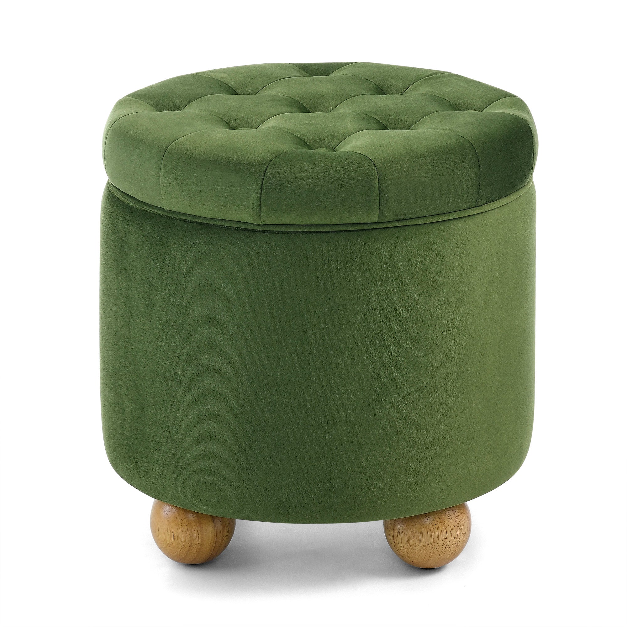 Round Storage Ottoman, multi-functional round flannel button Ottoman, lid can be turned over as a table top, with storage space