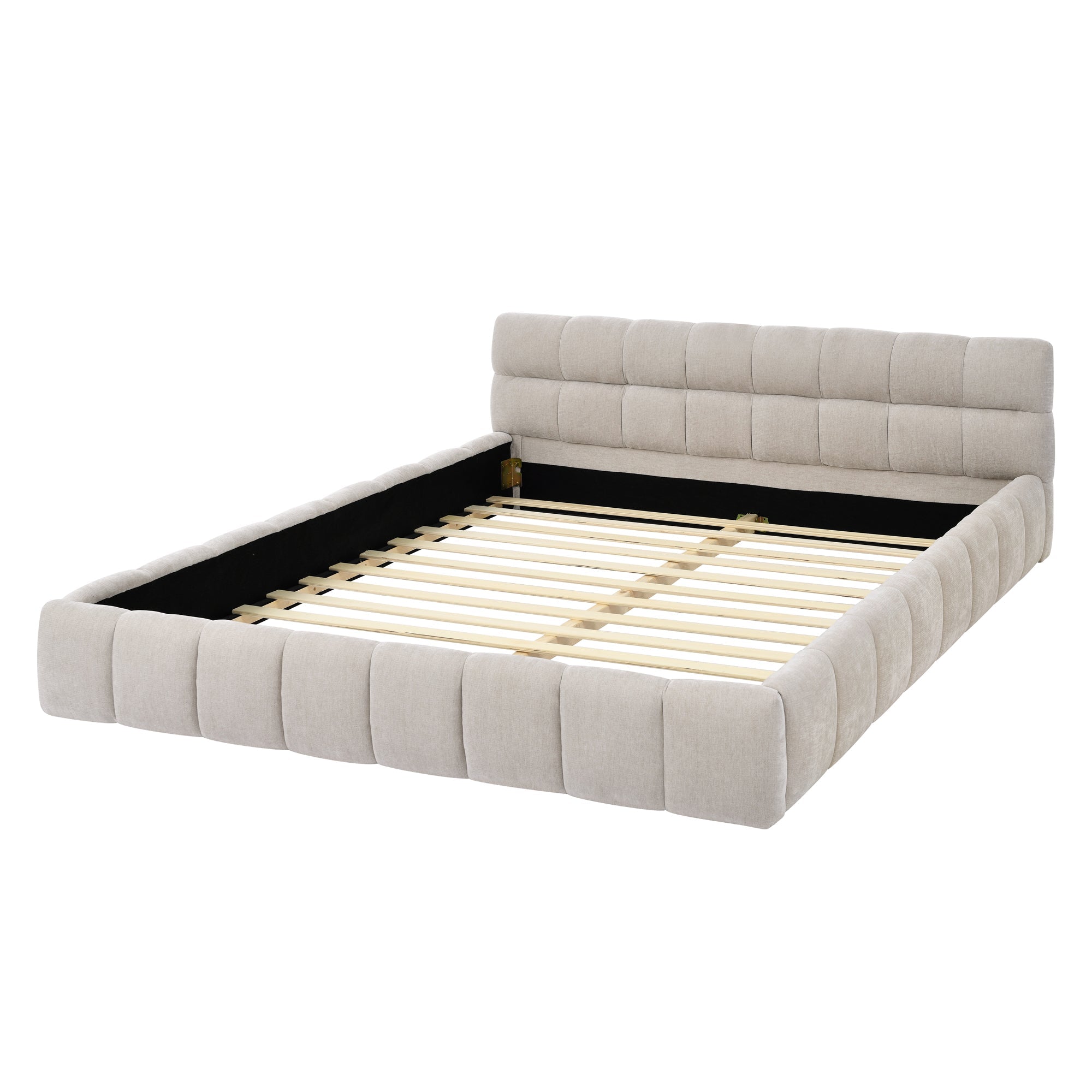Queen Size Upholstered Bed Frame with Thick Fabric, Chenille Fabric Grounded Queen Size Platform Bed with Headboard and Solid Frame. No Box Spring Needed,(68''*86.5''*23.5'')