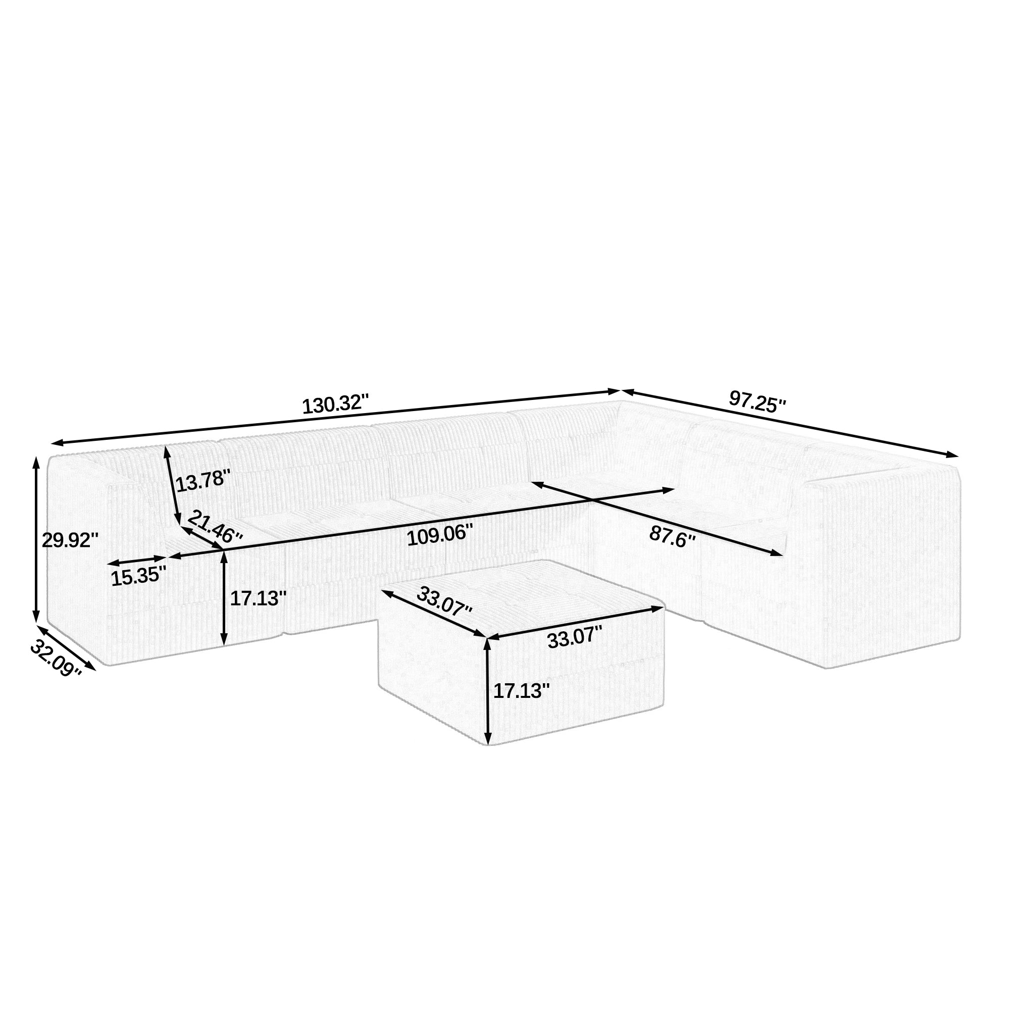 L-Shape Modular Sectional Sofa, DIY Compressed Modern Minimalist Corduroy Couch, Sleeper Sofa for Living Room & Bedroom, Space-Efficient & Comfy