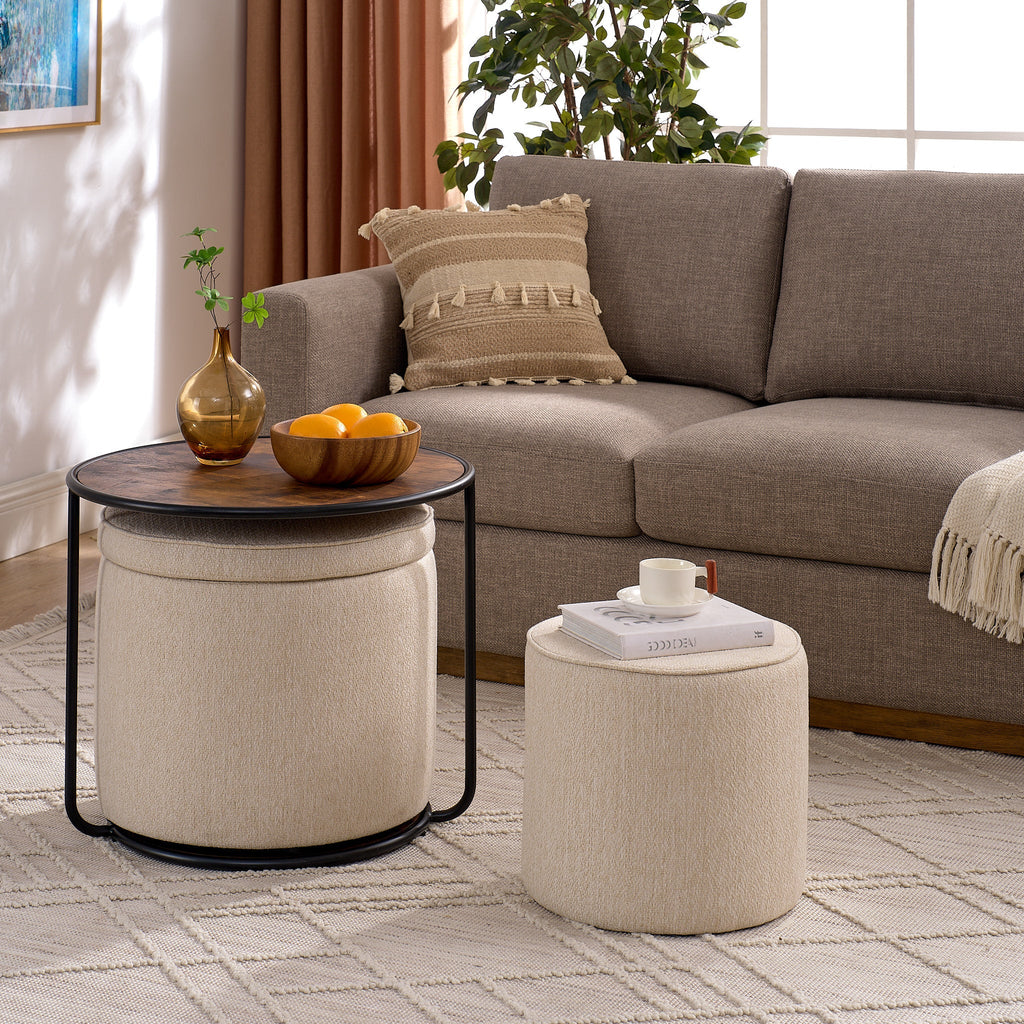 Ottoman, multi-functional combination set table Ottoman, combination of Ottoman and table, with drum stool, with storage space