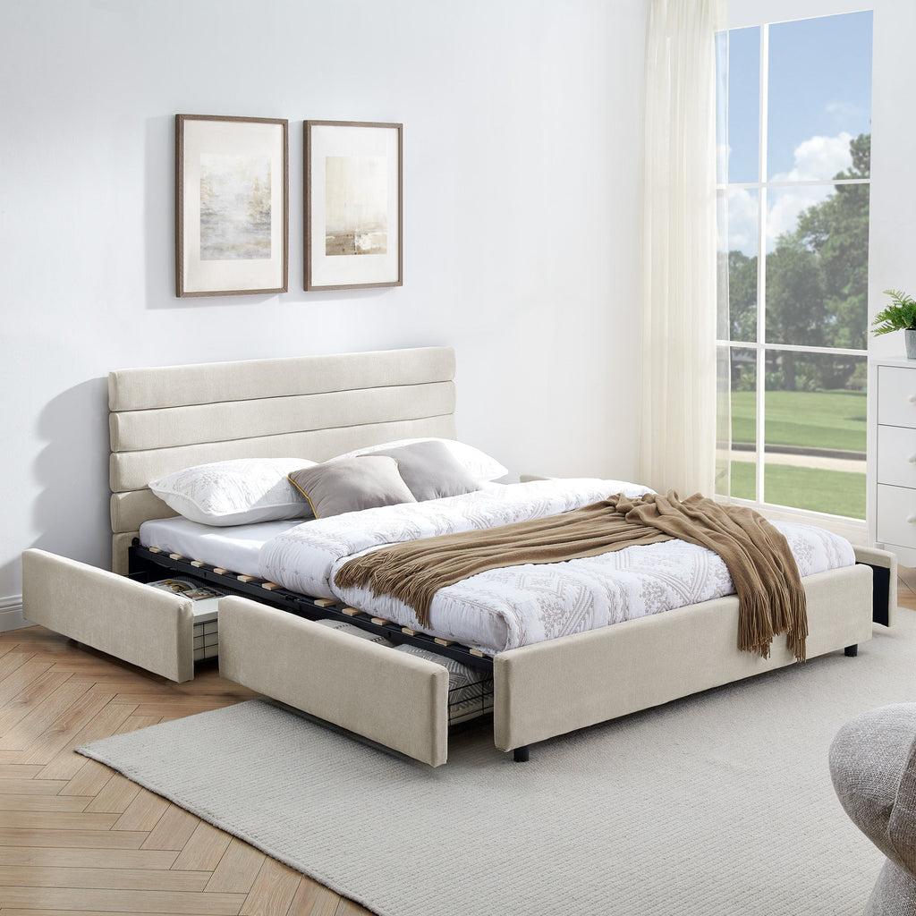 Queen size cushioned bed, comfortable cushioned bed frame, headboard and solid bed frame -  (85 "x 66" x 36 ")