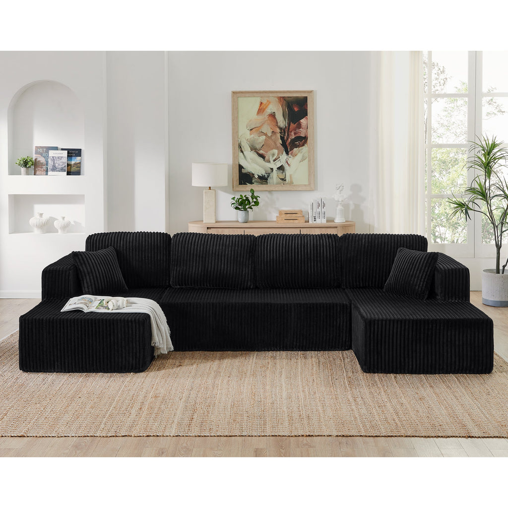 U shape Modular Sectional Sofa, Compressed Sectional Sofa Modern Minimalist Style Corduroy Couch, Sleeper Sofa for Living Room, Bedroom, Comfy Compressed Sofa Couch Space-Efficient Design-green