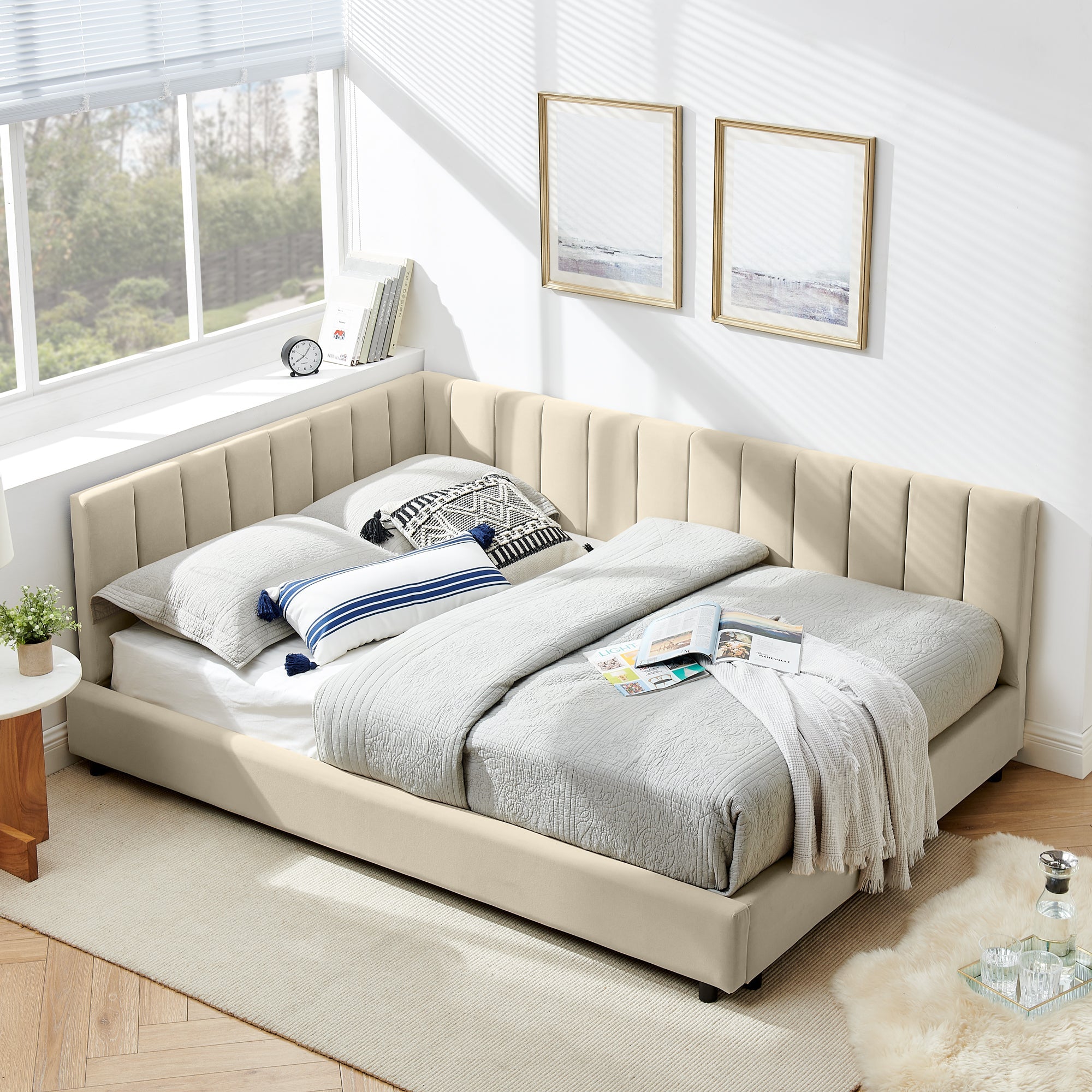 Full Size Upholstered Tufted Bed Frame, Sofa Bed Frame with Comfortable Backrest and Armrests, Full Size Bed for Bedroom, Living Room,Velvet(81''*60''*29.5'')