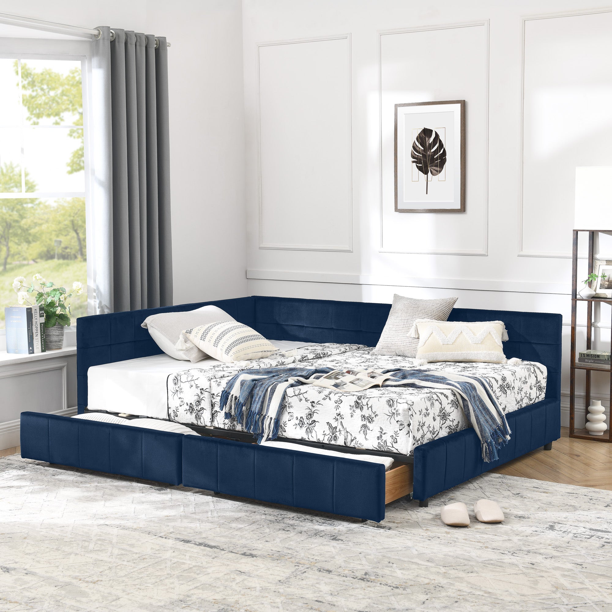 Full Size Storage Upholstered Tufted Bed Frame, Sofa Bed Frame with Comfortable Backrest and Armrests, Full Size Bed for Bedroom, Living Room,Velvet