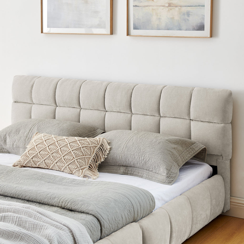 Queen Size Upholstered Bed ,comfortable upholstered bed frame, Chenille fabric, with headboard and solid bed frame. With drawer for storage
