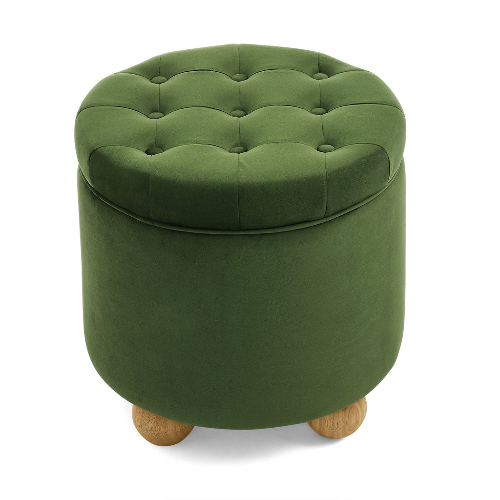 Round Storage Ottoman, multi-functional round flannel button Ottoman, lid can be turned over as a table top, with storage space