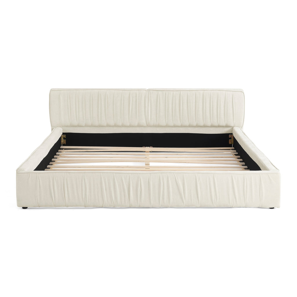 Queen Size Upholstered Bed Frame with Chenille fabric with pleated design,Grounded Queen Size Platform Bed with Headboard and Solid Frame. No Box Spring Needed(88"*67"*23.5")