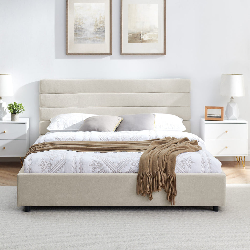 Queen size cushioned bed, comfortable cushioned bed frame, headboard and solid bed frame -  (85 "x 66" x 36 ")