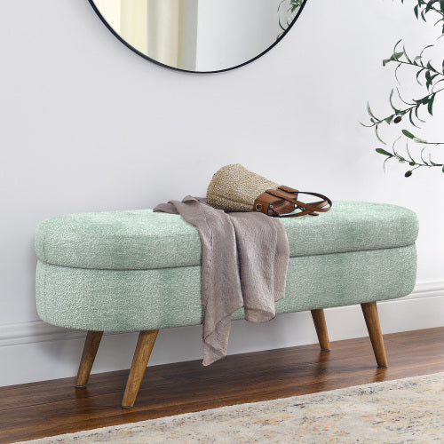 Large Capacity Ottoman Storage Stool with Oval Design & Rubber Wood Legs, Multi-Functional Chair with Storage for Living Room