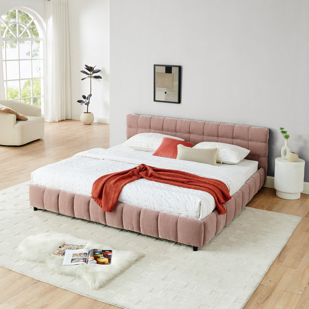 King Size Upholstered Bed ,comfortable upholstered bed frame, Chenille fabric, with headboard and solid bed frame. With drawer for storage.(88.5''*85.5''*31'')
