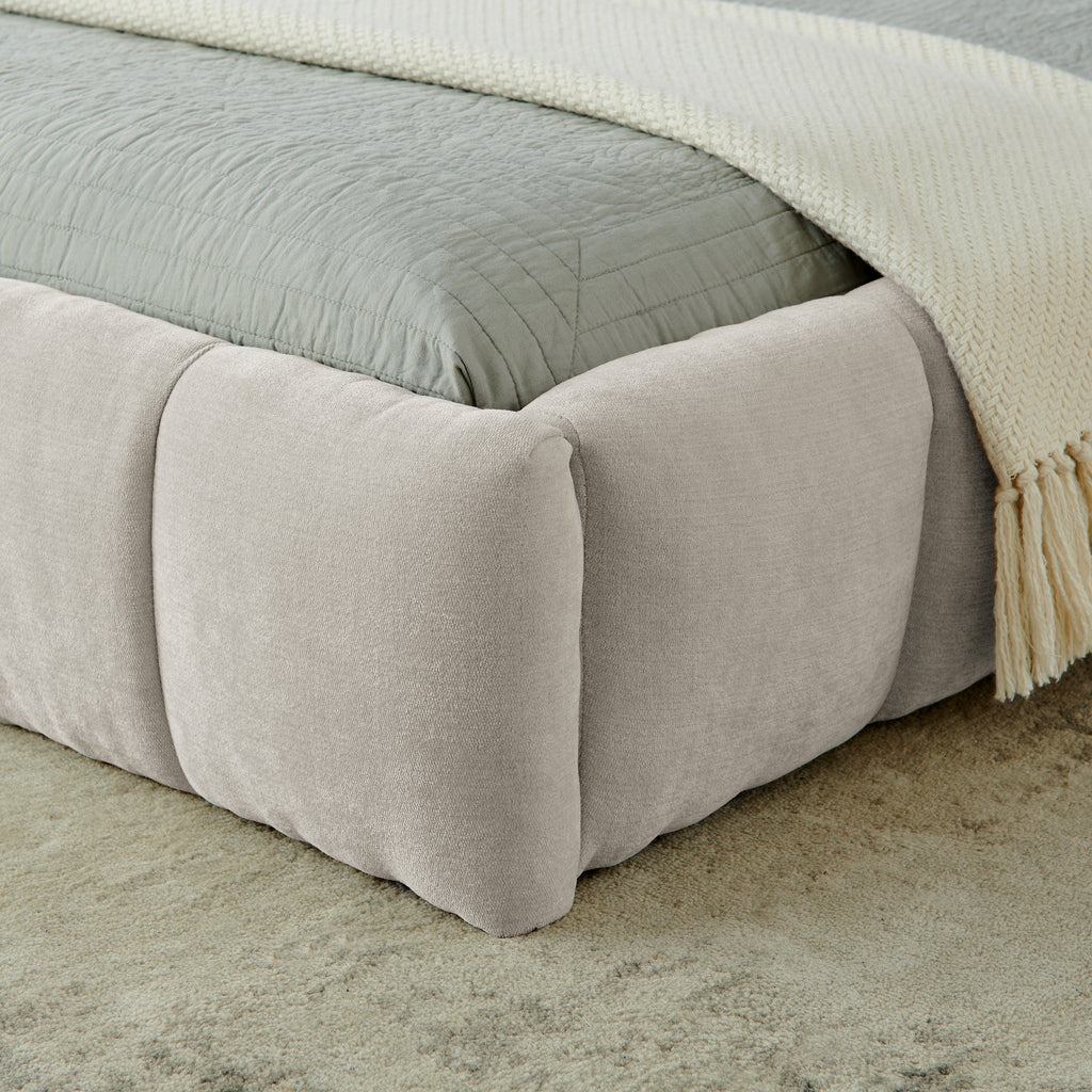King size Upholstered Bed Frame with Thick Fabric, Chenille Fabric Grounded Queen Size Platform Bed with Headboard and Solid Frame. No Box Spring Needed(88.5''*85.5''*24'')